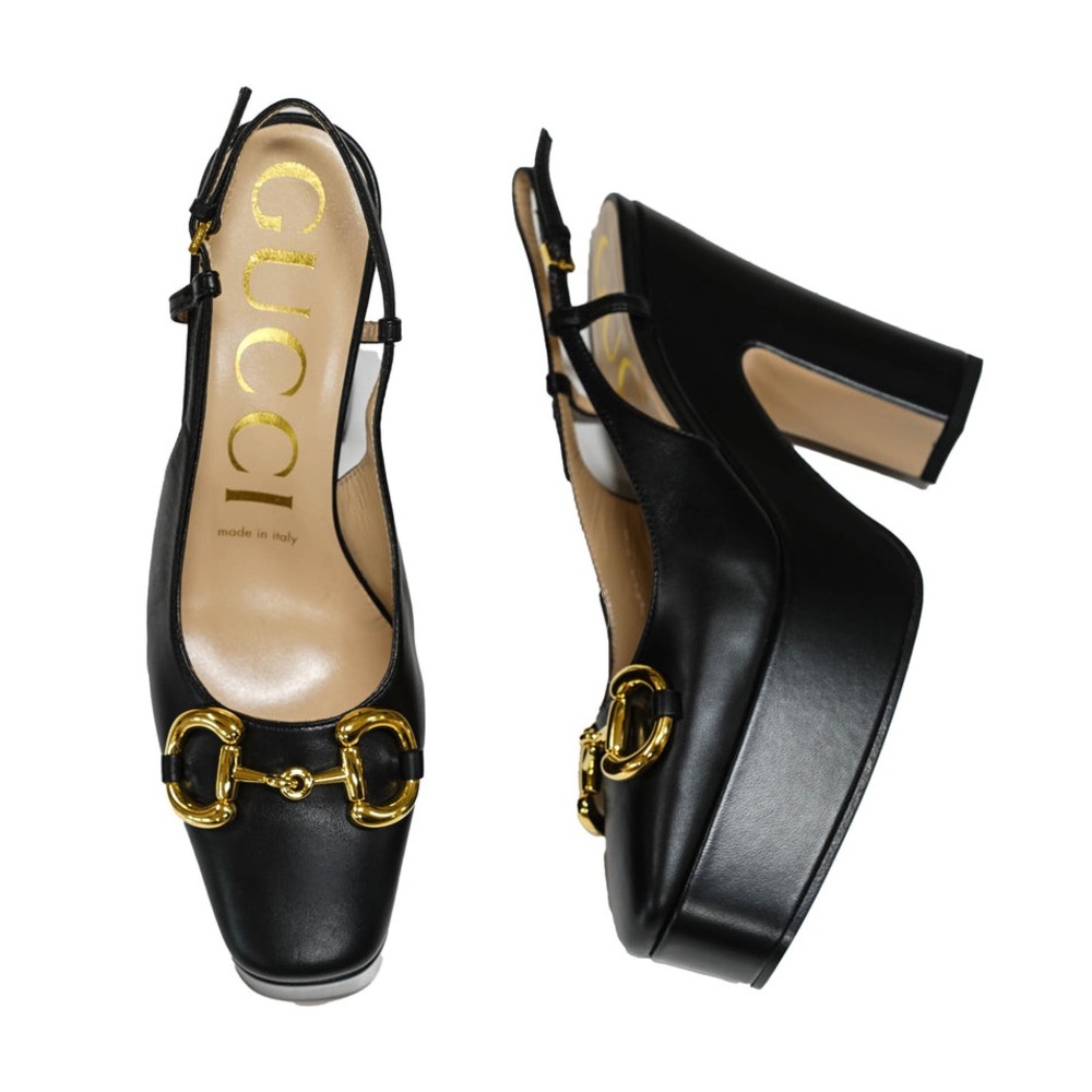 Gucci Black Platform Heels with Gold Accent